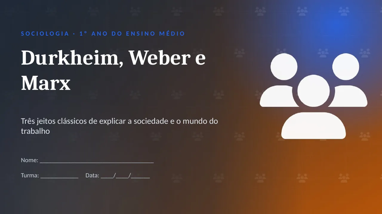 Capa da apresentação Durkheim, Weber e Marx