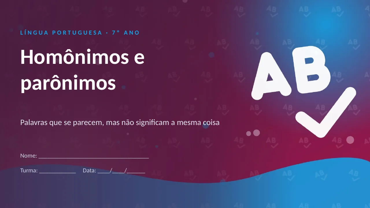 Capa da apresentação Homônimos e parônimos
