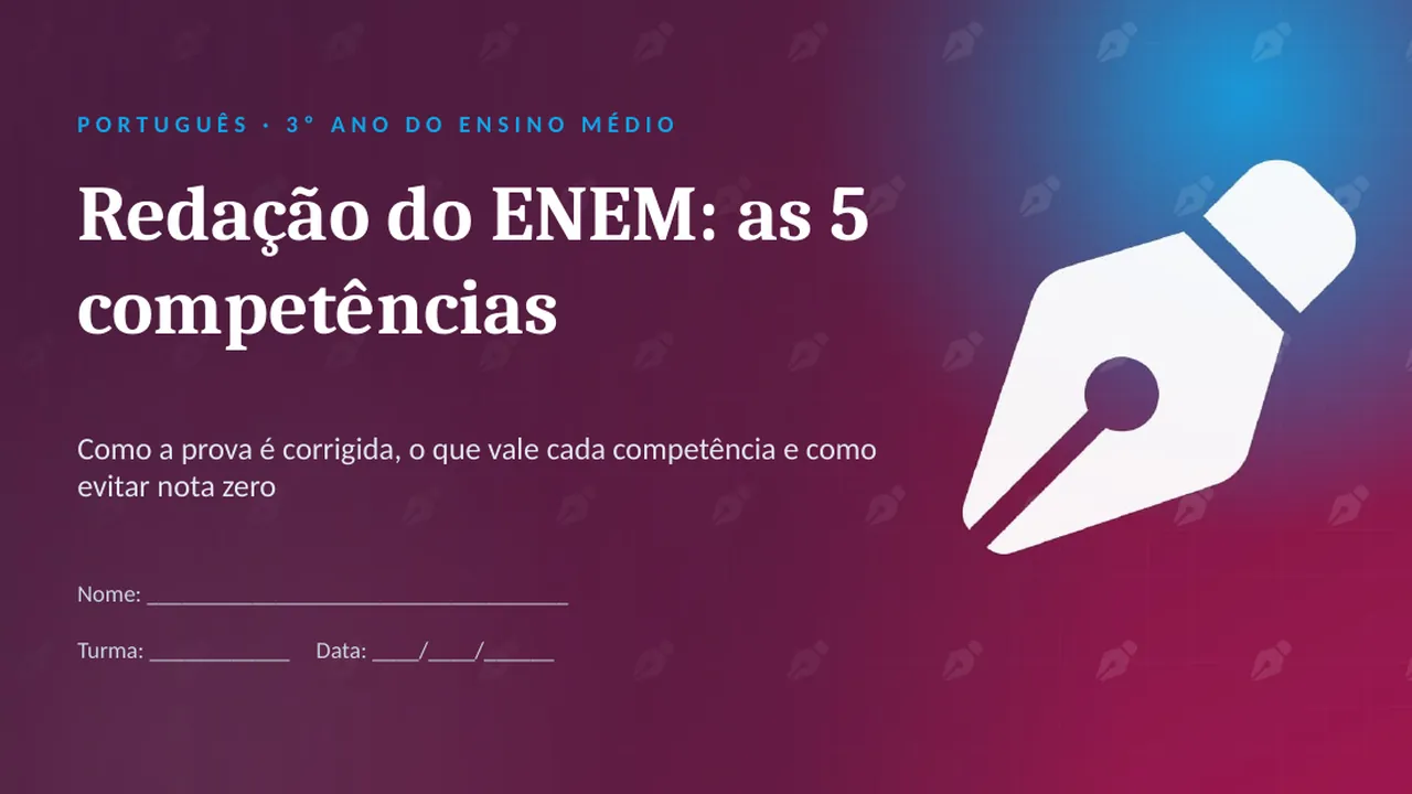 Capa da apresentação Redação do ENEM: as 5 competências