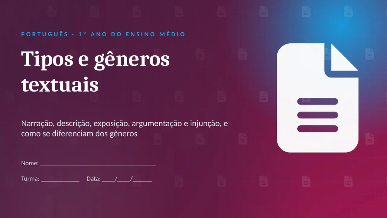 Capa da apresentação Tipos e gêneros textuais